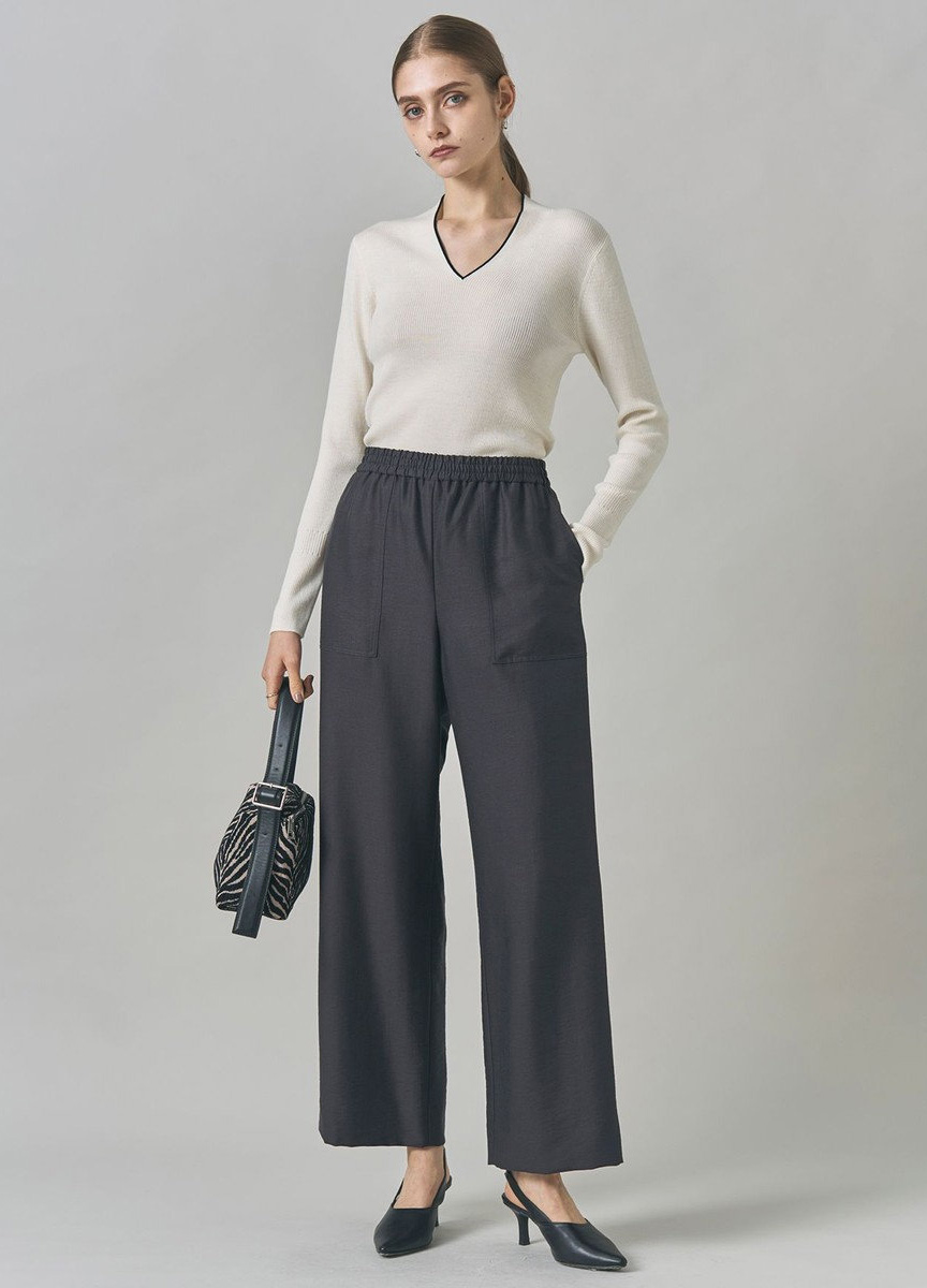 混毛腰間抽褶長寬褲